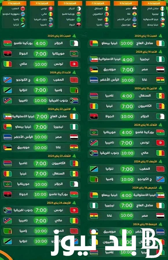 كل المواجهات جدول مباريات كأس أمم أفريقيا 2023 2024 والقنوات